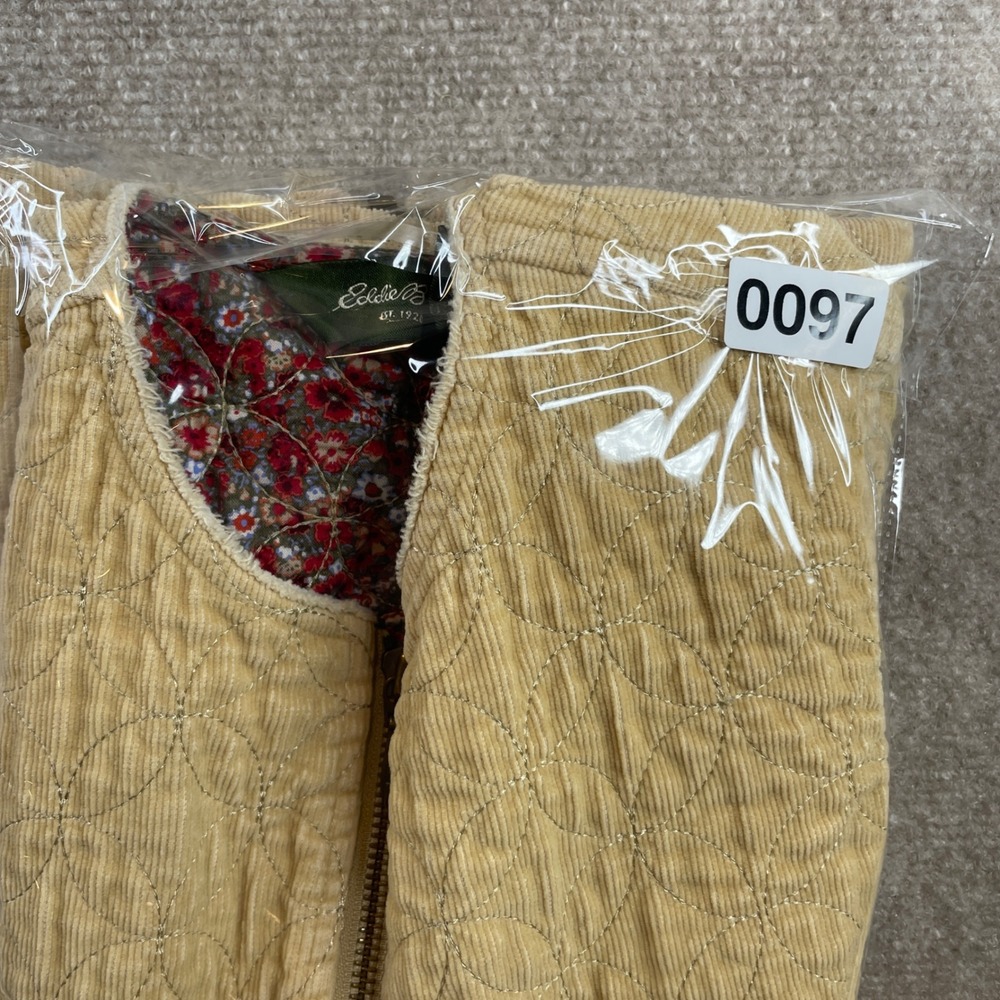 Eddie Bauer VTG Quilted Corduroy Vest Women S Beige Floral Lining Zip Pockets - Picture 14 of 14